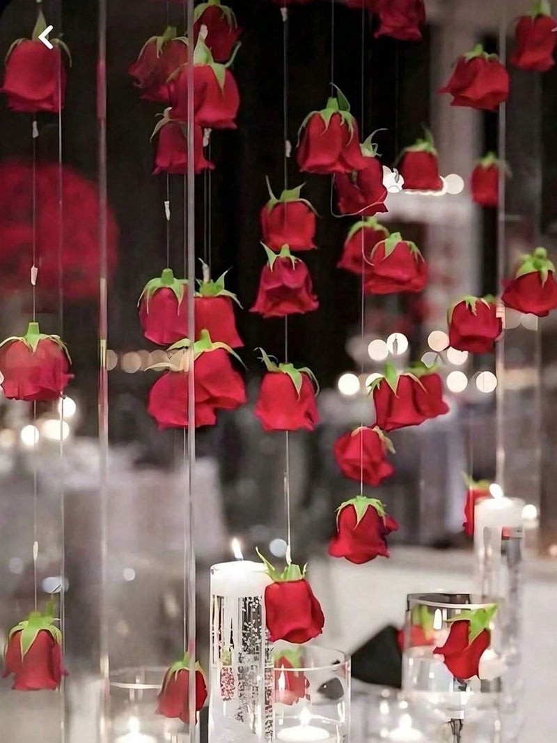 زينة ورود حمراء معلّقة مع خيط شفاف – ديكور هدايا يوم الحب (10 ورود) - Image 2